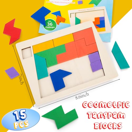 Shindel Wooden Puzzle Blocks, 3D Russian Jigsaw Puzzles Colorful Geometry Logic IQ Game STEM Montessori Educational Gift for All Ages Challenge