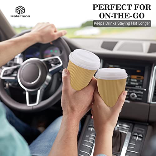 UPDATE: ALIVE AGAIN! PALERMOS [12 oz-100 Pack Disposable Coffee Cups with Lids 12 Oz- To Go Coffee Paper Cups with Lids & Stirrers - Hot/Cold Paper Coffee Cups for Drinks, Tea, Coffee -Hot Cups for Shops, Cafes, Home