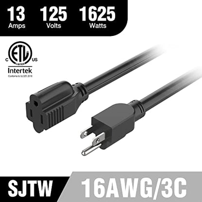 DuraTech Extension Cord 20 ft, Outdoor Extension Cord, 16/3 SJTW, 13 Amps, Heavy Duty Extension Cord for Power Tools, Black
