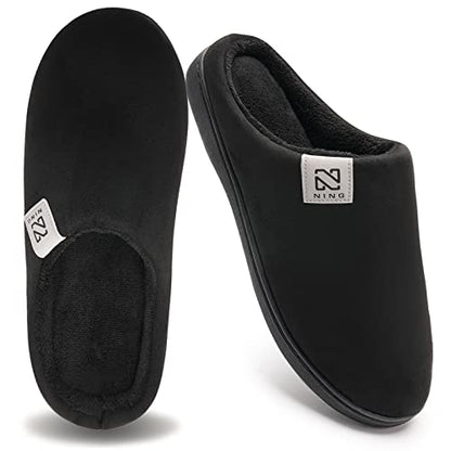 Men's and Women's Classic Memory Foam Slippers Comfort Plush Lining House Shoes for Indoor & Outdoor (Black, 44/45)