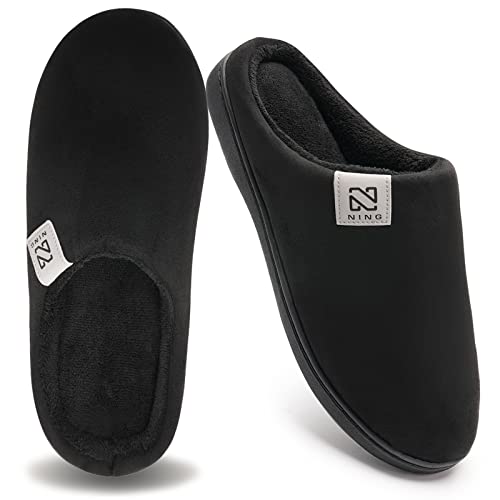Men's and Women's Classic Memory Foam Slippers Comfort Plush Lining House Shoes for Indoor & Outdoor (Black, 44/45)