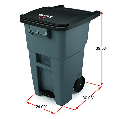 Rubbermaid Commercial Products Brute Step-On Rollout Trash/Garbage Can/Bin with Wheels, 50 GAL, for Restaurants/Hospitals/Offices/Back of House/Warehouses/Home, Gray (1971956)