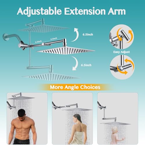 All Metal Rain Shower Head with Handheld Combo, 10'' High Pressure Rainfall Shower Head Sprayer, Handheld Shower Head with Shower Holder, Adjustable Extension Arm, Bathroom Upgrade, Polished Chrome