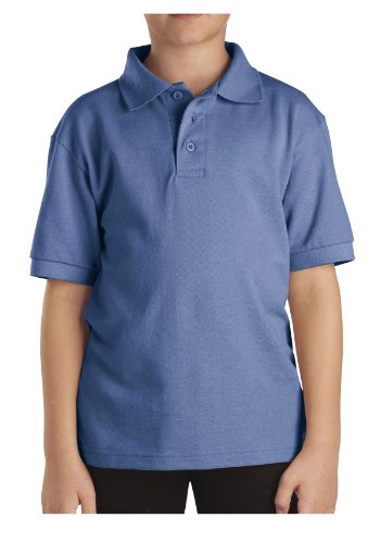 Dickies Big Boys' Short Sleeve Pique Polo Shirt, Light Blue, Medium (10/12)