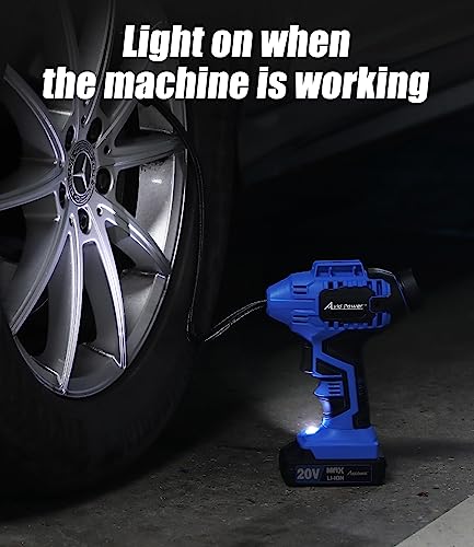 Avid Power Tire Inflator Air Compressor, 20V Cordless Car Tire Pump with Rechargeable Li-ion Battery, 12V Car Power Adapter, Digital Pressure Gauge, Portable Auto Air Pump for Many Inflatables (Blue)