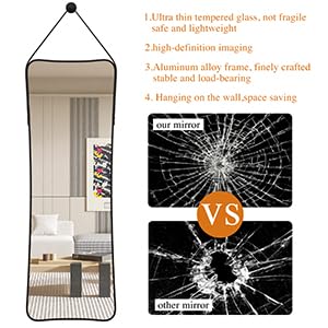 ADD 2 TO YOUR CART!!! Protylctaster Full Length Wall Mirror,48"x16"Hanging Full Length Mirror,Mirror Full Length,Wall-Mounted Mirror with Leather Strap Living Room (Black)