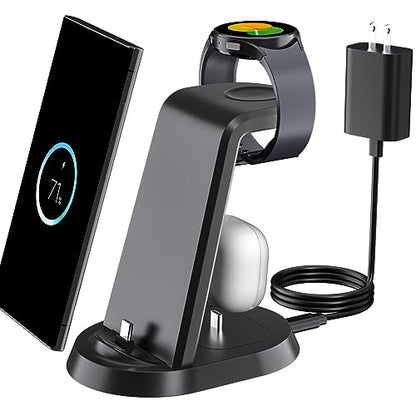 Charging Station for Samsung 3 in 1 Phone Watch Charger Dock Stand for Galaxy S23/S22/S21/S20/S10/Note20 10/Z Flip 4/Z Fold Wireless Watch Charger for Galaxy Watch 5 Pro 4 3, Galaxy Buds