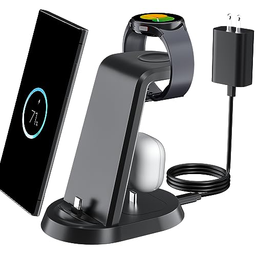 Charging Station for Samsung 3 in 1 Phone Watch Charger Dock Stand for Galaxy S23/S22/S21/S20/S10/Note20 10/Z Flip 4/Z Fold Wireless Watch Charger for Galaxy Watch 5 Pro 4 3, Galaxy Buds
