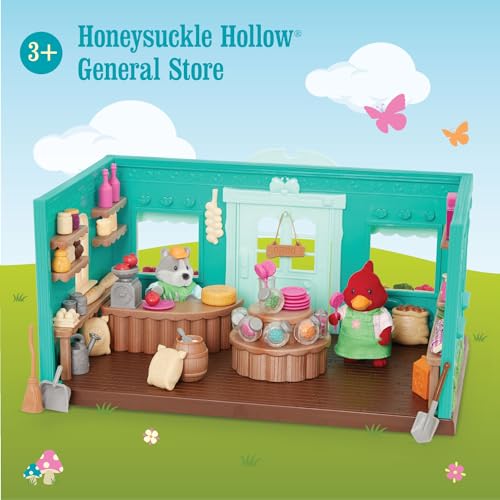 Lil Woodzeez - Toy Figures Playset – General Store Playhouse – Stackable – Mini Furniture & Play Food – Storybook & posable figures Included – 3 Years +