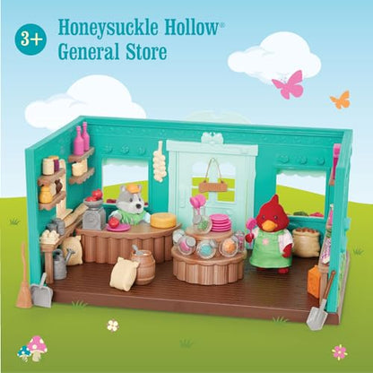 Lil Woodzeez - Toy Figures Playset – General Store Playhouse – Stackable – Mini Furniture & Play Food – Storybook & posable figures Included – 3 Years +