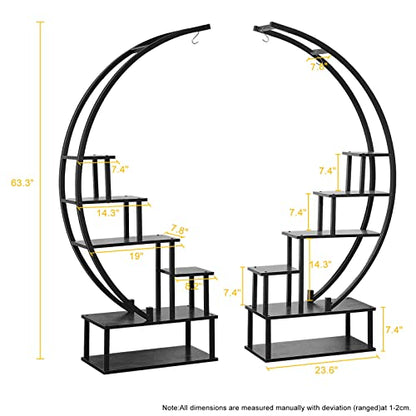Elevens 2 Pcs 6 Tier Tall Metal Indoor Plant Stand Half-Moon-Shaped Plant Shelf Holder Multi-Purpose Plant Stands Plants Decor Plant Stands for Home Decoration (Round-Black)