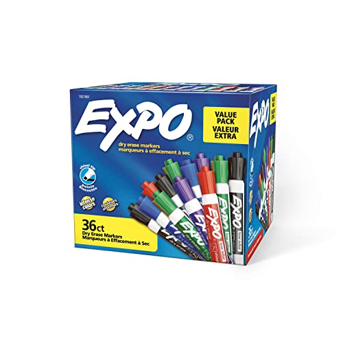EXPO Low Odor Dry Erase Marker, Chisel Tip Markers, Whiteboard Markers, Assorted, 36 Count