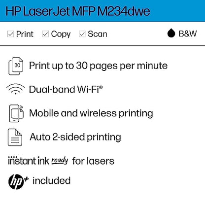 HP LaserJet MFP M234dwe All-in-One Wireless Black & White Printer with HP+ and 6 Months Free-cartridges (6GW99E),Gray