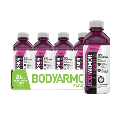 BODYARMOR Flash I.V. Rapid Rehydration Electrolyte Beverage, Grape, 20 Fl Oz (Pack of 12)