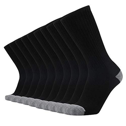 KMM Men's Cotton Full Thick Cushion Crew Socks Moisture Control Heavy Duty Work Western Boot Warm Thermal Anti Sweat Blisters(Black L)