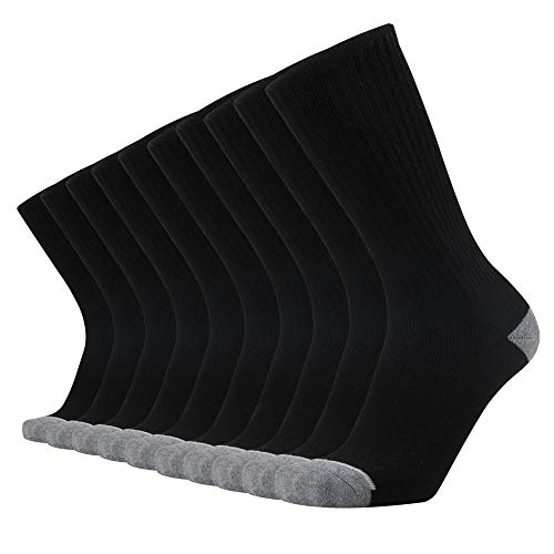KMM Men's Cotton Full Thick Cushion Crew Socks Moisture Control Heavy Duty Work Western Boot Warm Thermal Anti Sweat Blisters(Black L)