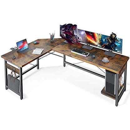 Coleshome 66" L Shaped Gaming Desk, Corner Computer Desk, Sturdy Home Office Computer Table, Writing Desk, Larger Gaming Desk Workstation, Vintage