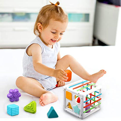Baby Sensory Shape Sorter Blocks Toy - Activity Cube Bins - Montessori Educational Learning Fine Motor Skills Toys for Babies Toddlers 6 12 18 Months Age 1 2 3 One Two Year Old Boys Girls Gifts