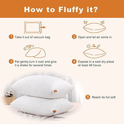 OYT Memory Foam Cooling Bed Pillows for Sleeping - 2 Pack Adjustable Queen Size Gel Shredded Pillows for Sleeping Set of 2 with Side Back Sleepers Washable Removable Cover