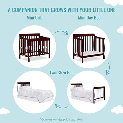 Dream On Me Aden 4-in-1 Convertible Mini Crib In Espresso, Greenguard Gold Certified, Non-Toxic Finish, New Zealand Pinewood, With 3 Mattress Height Settings