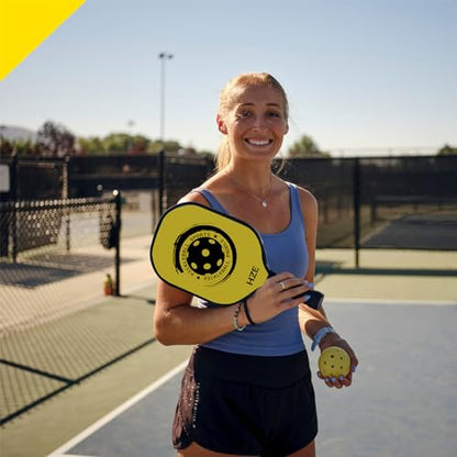 HZE Pickleball Paddles Set of 4, Pickleball Set with Ergonomic Cushion Grip, Wooden Pickleball Paddles Set with 8 Pickleball Balls & 1 Carry Bag for Women Men Beginners & Intermediate Players