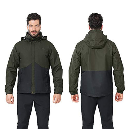 CAMEL CROWN Mens Waterproof Jacket Hooded Windbreaker Windproof Rain Coat Shell for Outdoor Hiking Climbing Traveling (Army Green, L)