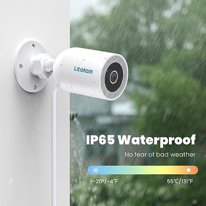 litokam 4MP Security Camera Outdoor, 2.5K Cameras for Home Security Outside with AI Motion Detection and Alarm, 2-Way Audio, Color Night Vision, Surveillance Camera 2.4GHZ WiFi, IP65