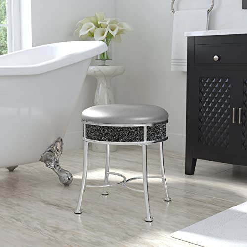 Hillsdale Furniture Roma Chrome 16-Inch Vanity Stool for Make up Room or Bathroom, Chrome