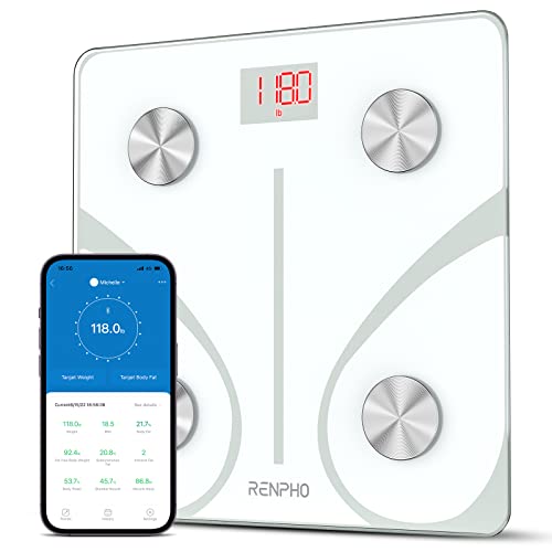 RENPHO Smart BMI,Weight Scale,Wireless, Digital Bathroom Body Composition/Fat Analyzer with Smartphone App sync with Bluetooth, 400 lbs - White Elis 1