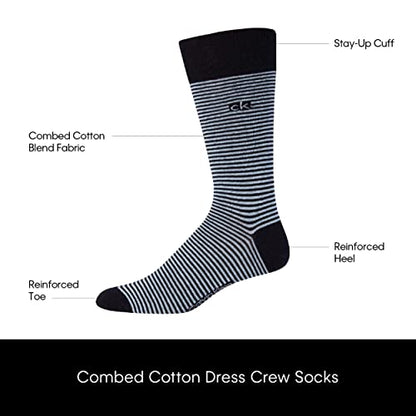 Calvin Klein Men's Dress Socks - Lightweight Cotton Blend Crew Socks (8 Pack), Size 7-12, Black Pattern