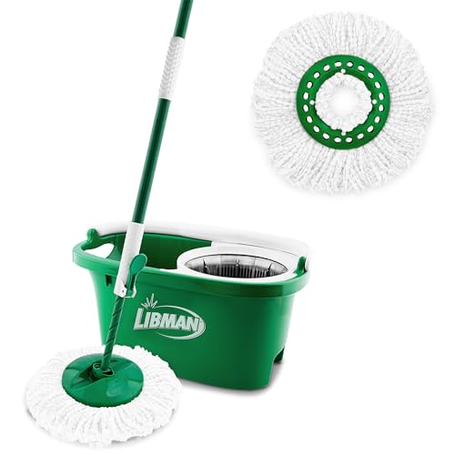 Libman Tornado Spin Mop System Plus 1 Refill Head | Mop and Bucket with Wringer Set | Libman Mop for Floor Cleaning | Hardwood Floor Mop | 2 Total Mop Heads Included,Green