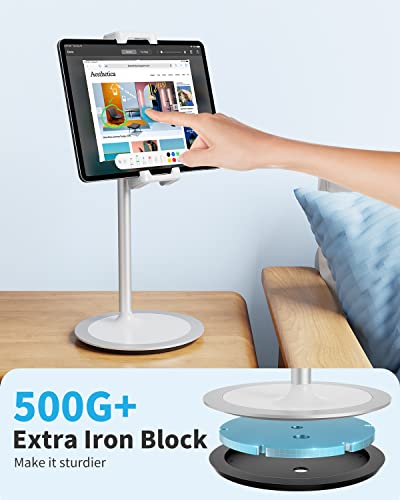 SAIJI Tablet Stand Holder, Height Adjustable Portable Monitor Stand, 360 Degree Rotating, Aluminum Alloy Cradle Mount Dock for 4.7"-15.6" Screen iPhone Samsung, iPad, Kindle, eBook Reader (Silver)