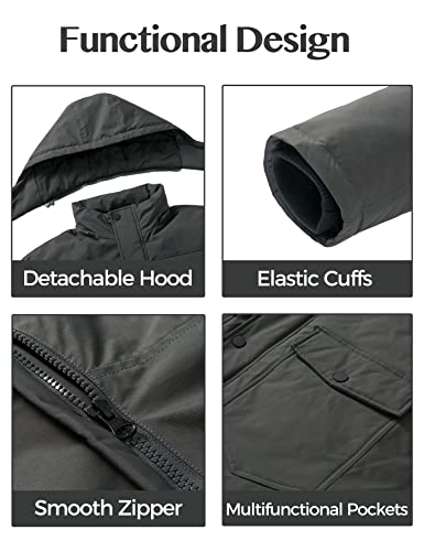 Ampake Men's Thicken Puffer Coats Parka Winter Jackets With Removable Hood (Grey,L)