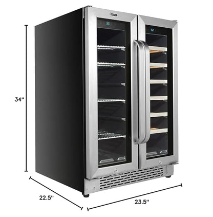 Whynter BWB-2060FDSa 24″ Built-in French Door 20 Bottle Wine Refrigerator 60 Can Beverage Center, 30" Wide Dual Zone, Stainless Steel