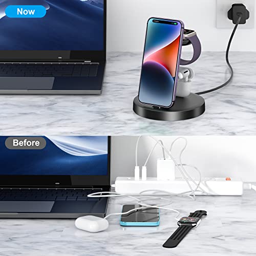 3 in 1 Charging Station, ORIEMAC Wireless Charger for Apple Watch Series 8/7/6/5/4/3/2/SE, Charging Dock Stand for AirPods iPhone 14/13/12/11/Pro/Pro Max/XS/XR/X/8 with 15W Adapter