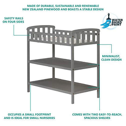 Dream On Me Emily Changing Table In Steel Grey, Comes With 1" Changing Pad, Features Two Shelves, Portable Changing Station, Made Of Sustainable New Zealand Pinewood