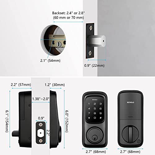 Revolo Door Locks with Touchscreen Keypads, Keyless Entry Door Lock, Electronic Keypad Deadbolt for Front Door, BHMA Certified, All-Metal Construction, Auto Lock, Easy to Install, Matte Black