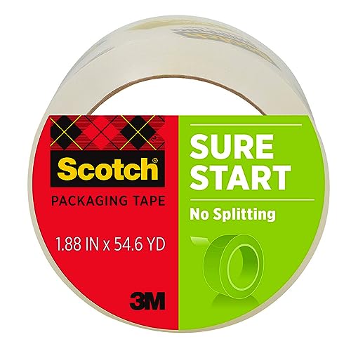 Scotch Sure Start Packing Tape, Clear, Quiet Unwind and Easy Start, 1.88 in. x 54.6 yd., 1 Tape Roll