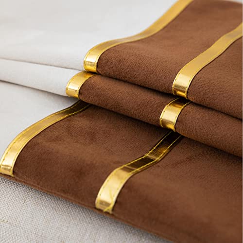 ZLINA Set of 2 Velvet Decorative Throw Pillow Covers Coffee Brown White Patchwork with Gold Leather Pillow Covers 24 × 24 Inch Cushion Covers Decor Living Room Sofa Bedroom Car