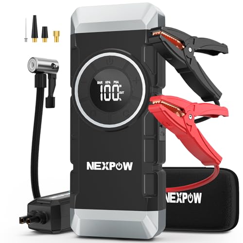 NEXPOW Car Battery Jump Starter 2000A Peak with Air Compressor,12V 150PSI Portable Jumpstart Box for Up to 8L Gas 8L Diesel Engine, PD18W Quick Charging, Force Start Button