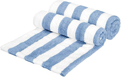 Amazon Basics Cabana Stripe Beach Towel, 2-Pack, Sky Blue, 60" x 30"