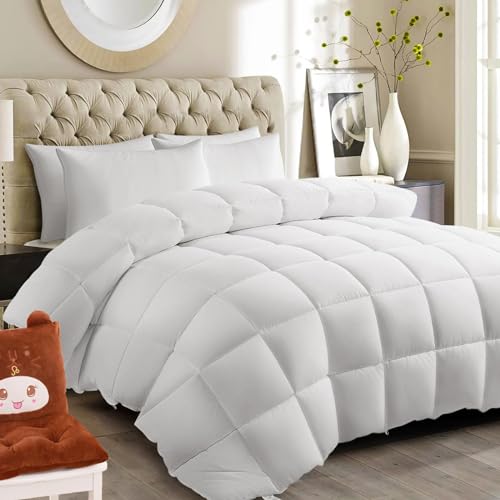 MERITLIFE Comforter Queen Size All Season Soft Down Alternative Comforter Lightweight & Breathable 2100 Series Reversible Duvet Insert with Corner Ties-Machine Washable (White Queen,88"x88")