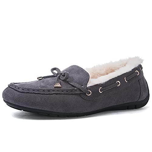 GLOBALWIN Womens Faux Fur Lined Slipper Moccasin Shoes, 1916Grey, Size 7.5 (GW-W1916-GREY-SZ-7.5)