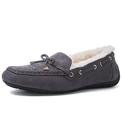 GLOBALWIN Womens Faux Fur Lined Slipper Moccasin Shoes, 1916Grey, Size 7.5 (GW-W1916-GREY-SZ-7.5)