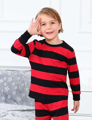 A&J DESIGN Red and Black Striped Pajamas Set for Toddler Boys Girls Pjs for Kids 6 Years