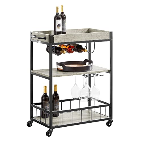 Haotian FKW56-HG,Bar Serving Cart Home Myra Rustic Mobile Kitchen Serving cart,Industrial Vintage Style Wood Metal Serving Trolley