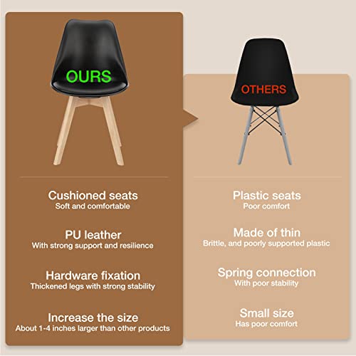 OLIXIS Dining Chairs Set of 4, Mid-Century Modern Dining Chairs with Wood Legs and PU Leather Cushion, Kitchen Chairs for Living Room Bedroom Outdoor Lounge, Black