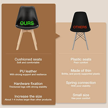 OLIXIS Dining Chairs Set of 4, Mid-Century Modern Dining Chairs with Wood Legs and PU Leather Cushion, Kitchen Chairs for Living Room Bedroom Outdoor Lounge, Black