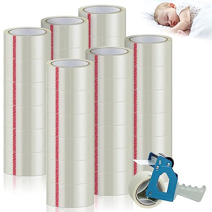 24 Roll No Noise Clear Quiet Packing Tape, 1.9'' x 54.7 Yards, Clear Silent Packing Tape Heavy Duty Packaging Tape with Packing Tape Dispenser Gun, Noiseless Shipping Tape for Moving Boxes Wrapping