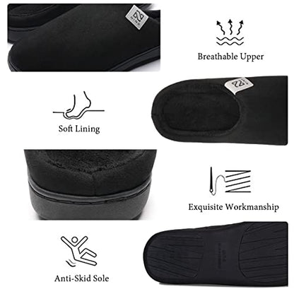 Men's and Women's Classic Memory Foam Slippers Comfort Plush Lining House Shoes for Indoor & Outdoor (Black, 44/45)